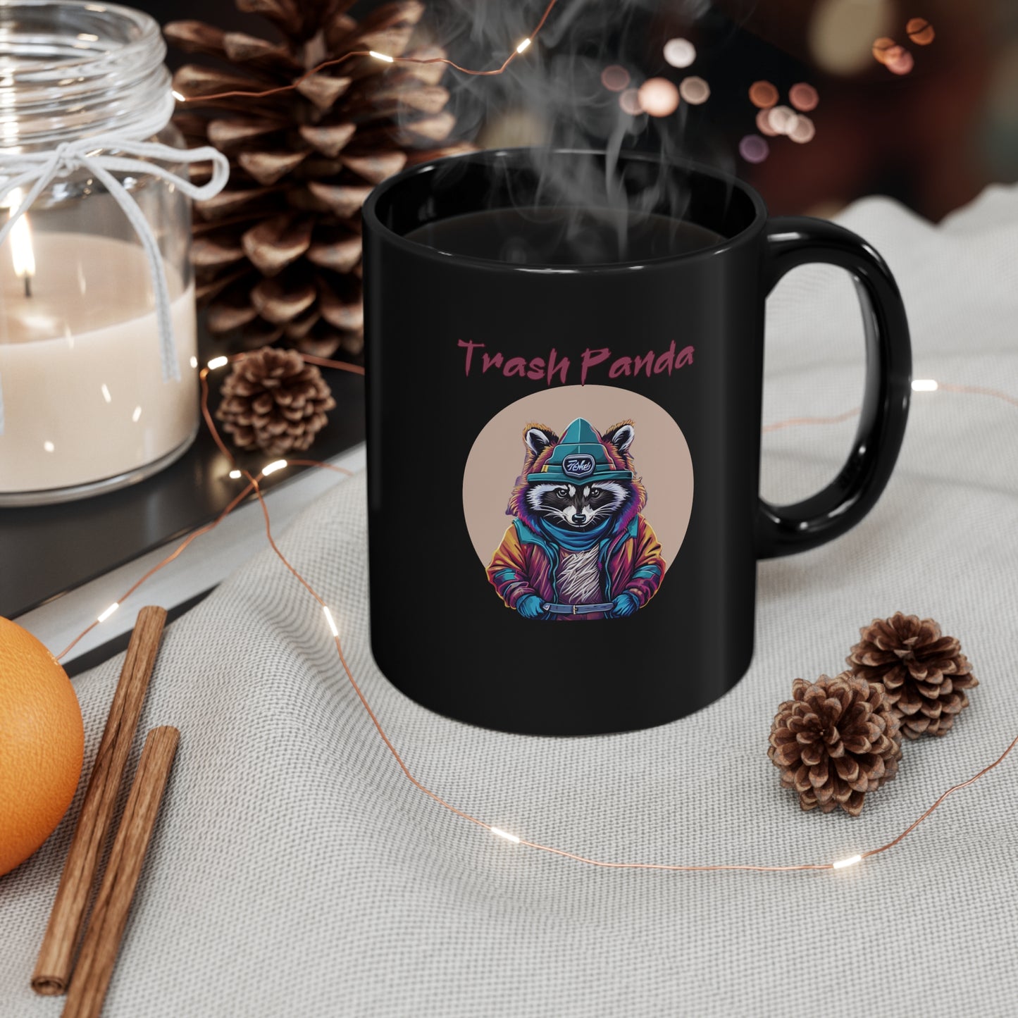Trash Panda | Raccoon | Anthropomorphic| Funny Gift | Cartoon |  11oz | Black Mug