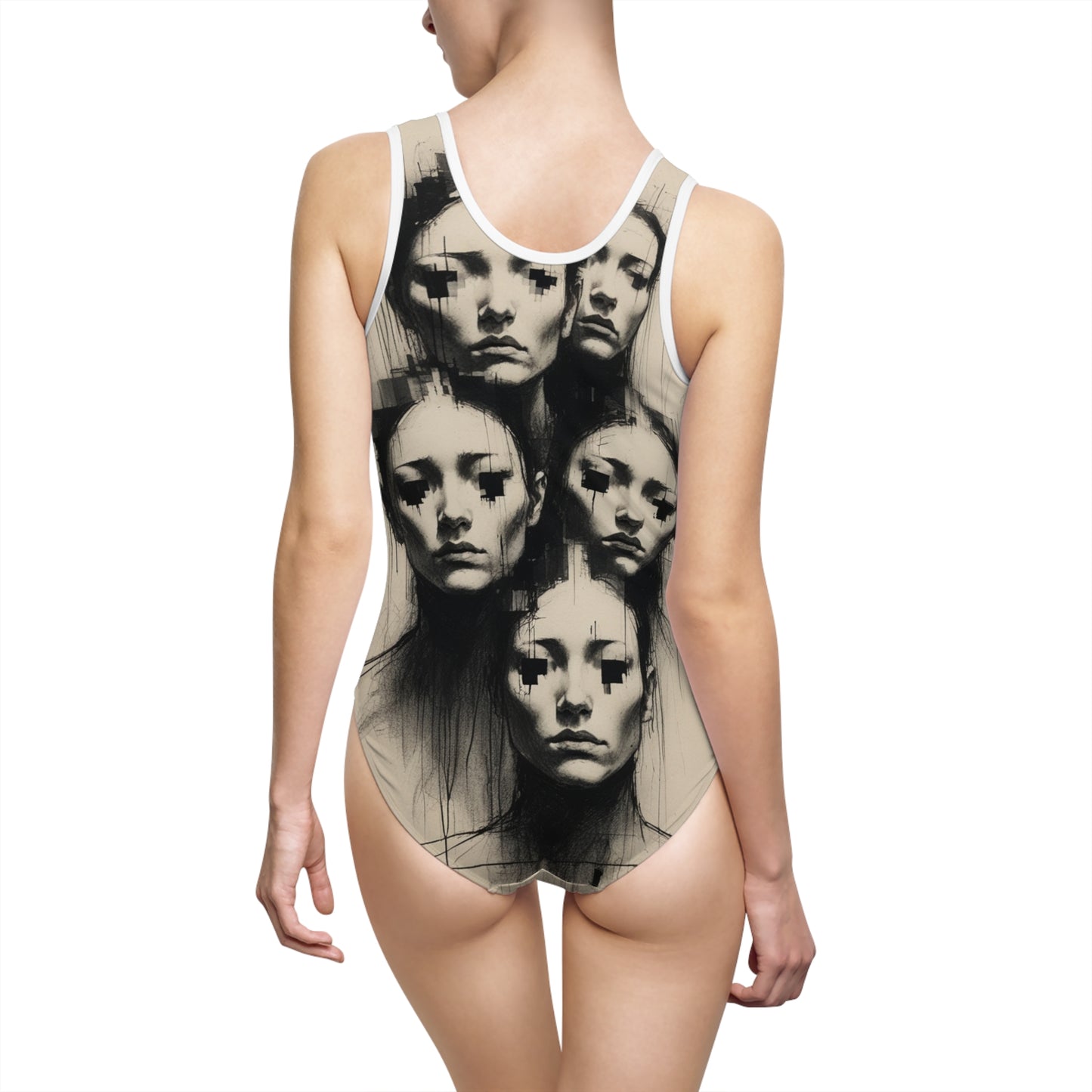 Artistic Face Pattern Women's One-Piece Swimsuit - Unique Summer Swimwear