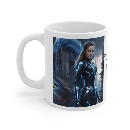 The Allure of Tomorrow | HD Graphic | Sci-Fi | Fantasy Girl | Tech Glam | Digital Beauty | Coffee | Tea | Hot Chocolate | 11oz | White Mug