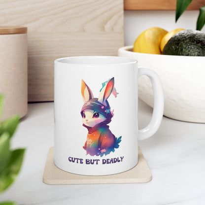 Cute But Deadly | Bunny Warrior | Cartoon | Rabbit | Usagi Yojimbo | Coffee | Tea | Hot Chocolate | Ceramic Mug | 11oz