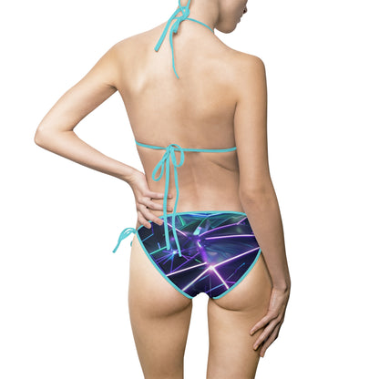 Vibrant Neon Tunnel Women's Bikini Swimsuit - Halter Top Beachwear