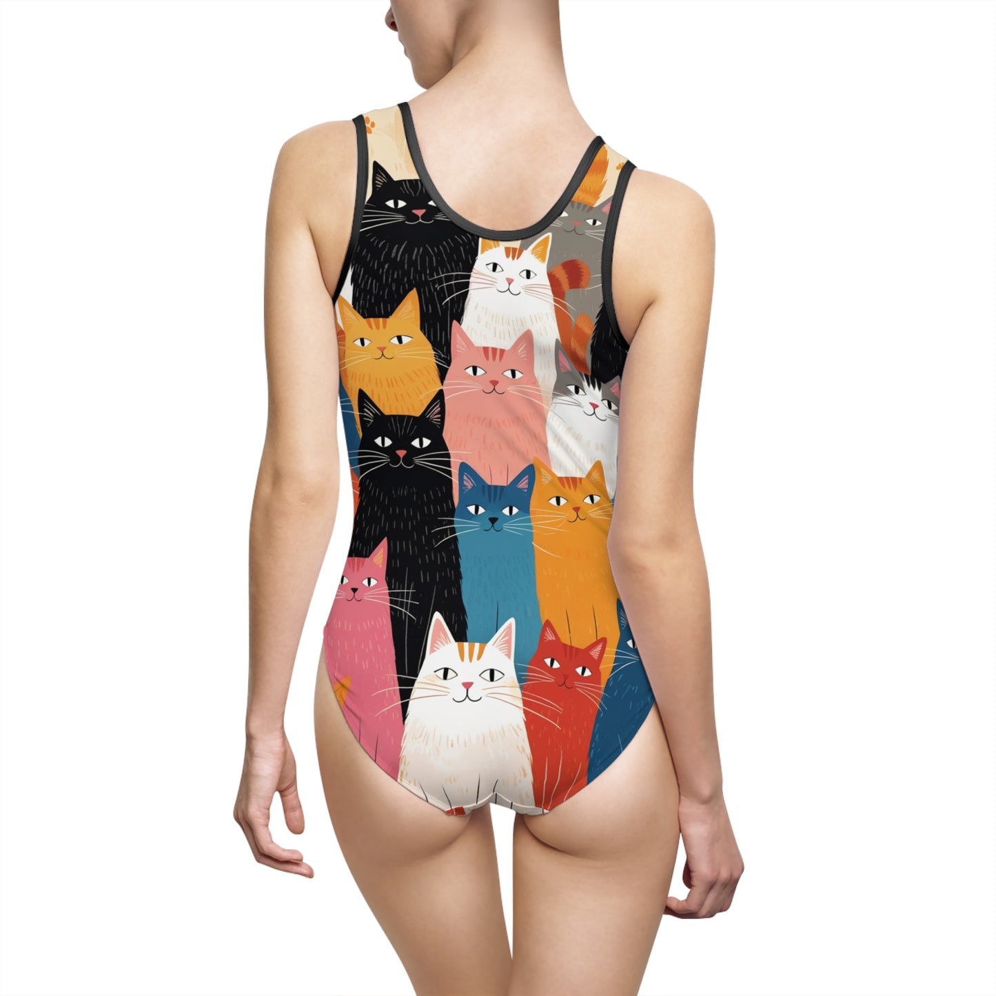 Colorful Cat Print Women's One-Piece Swimsuit - Fun Summer Swimwear