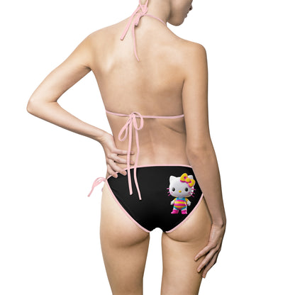Pink Print Cute Kitty Women's Bikini Swimsuit - Cute Cat Print Swimwear for Summer Fun