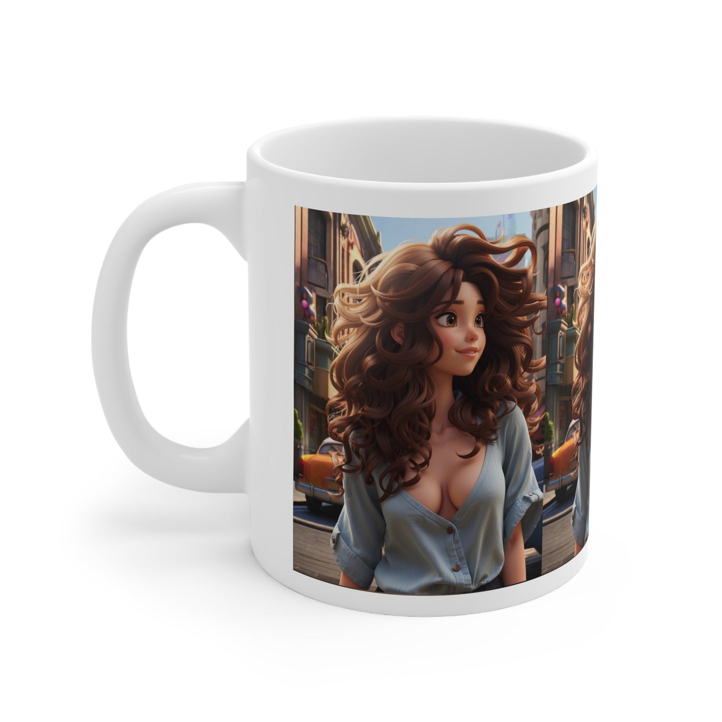 City Girl In A Digital World | Pixar Style Animation | Dream Girl | HD Graphic | Girl Power | Coffee | Tea | Hot Chocolate | Ceramic Mug | 11oz