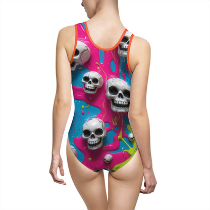 Vibrant Skull Print Women's One-Piece Swimsuit