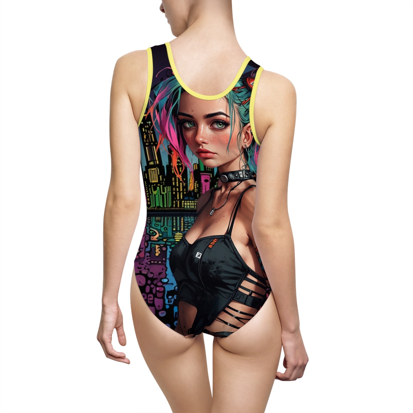 Urban Chic Women's Classic One-Piece Swimsuit -(Cyberpunk Princess) Vibrant Graphic Design