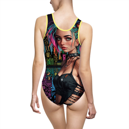 Urban Chic Women's Classic One-Piece Swimsuit -(Cyberpunk Princess) Vibrant Graphic Design