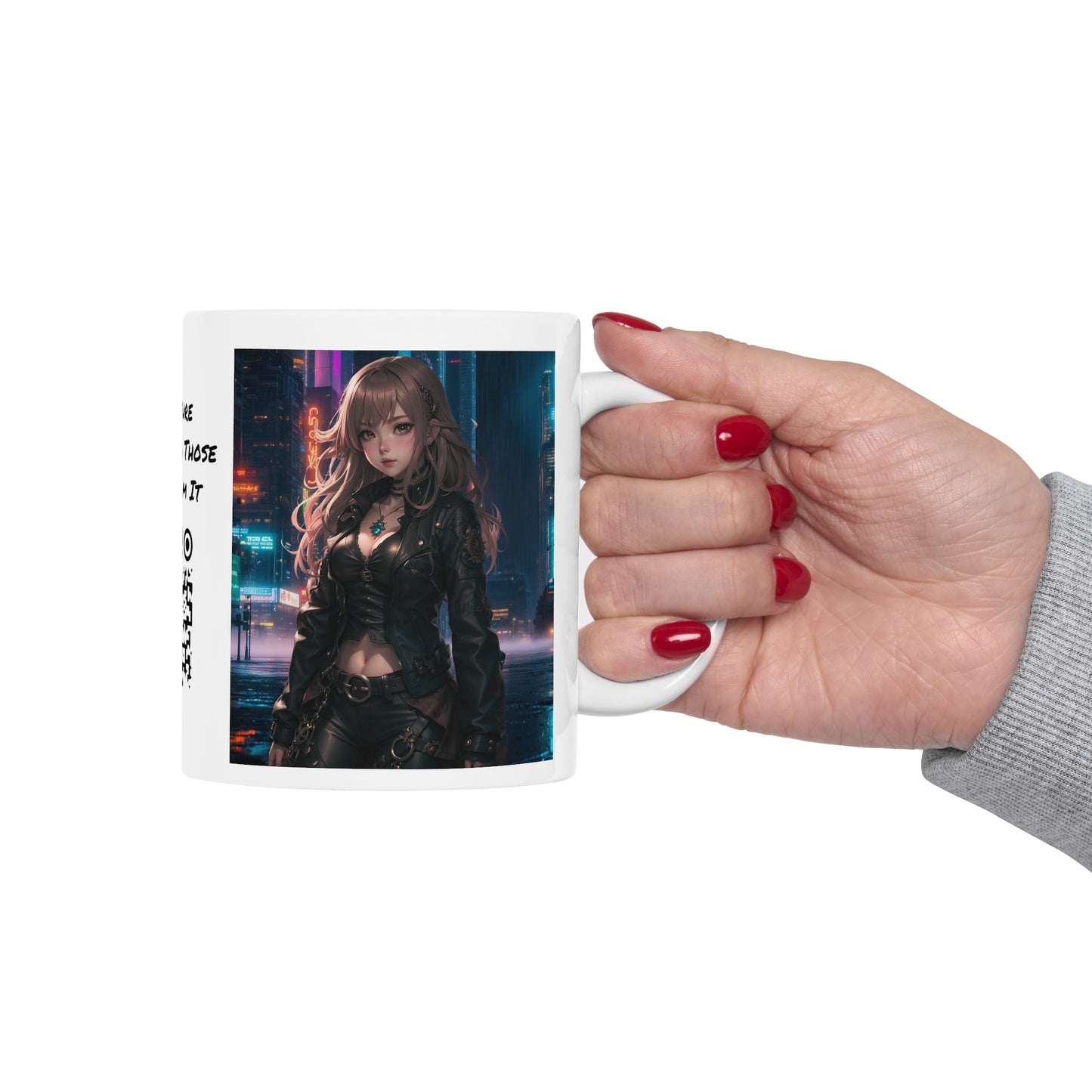 Noir Leather Beauty | HD Graphic | Urban | Anime | Coffee | Tea | Hot Chocolate | 11oz | White Mug
