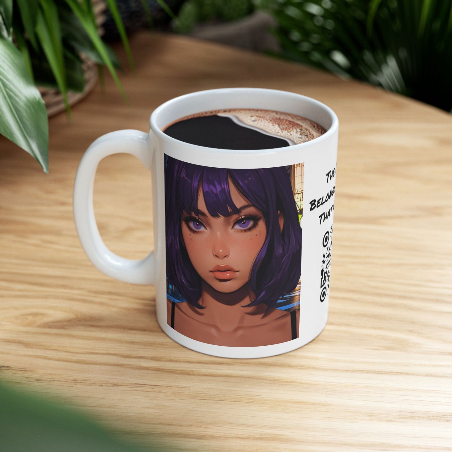 Extreme Close-Up | HD Graphic | Anime Style | Selfie | Purple Hair | Coffee | Tea | Hot Chocolate | 11oz | White Mug
