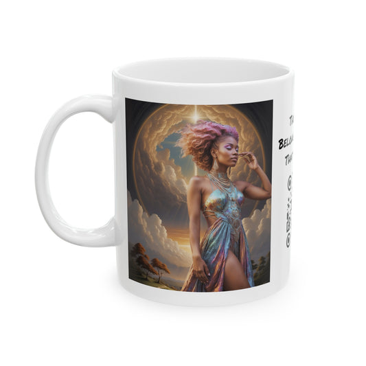 Morning Glory | HD Graphic | Black Woman | Goddess Vibes | Artistic | Coffee | Tea | Hot Chocolate | 11oz | White Mug