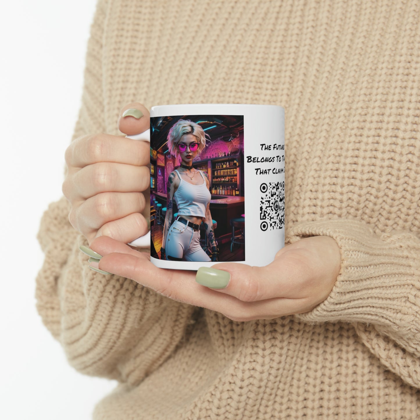 Bartender | HD Graphic | She Made Us Drinks To Drink, We Drunk Em | CyberPunk | Coffee | Tea | Hot Chocolate | 11oz | White Mug