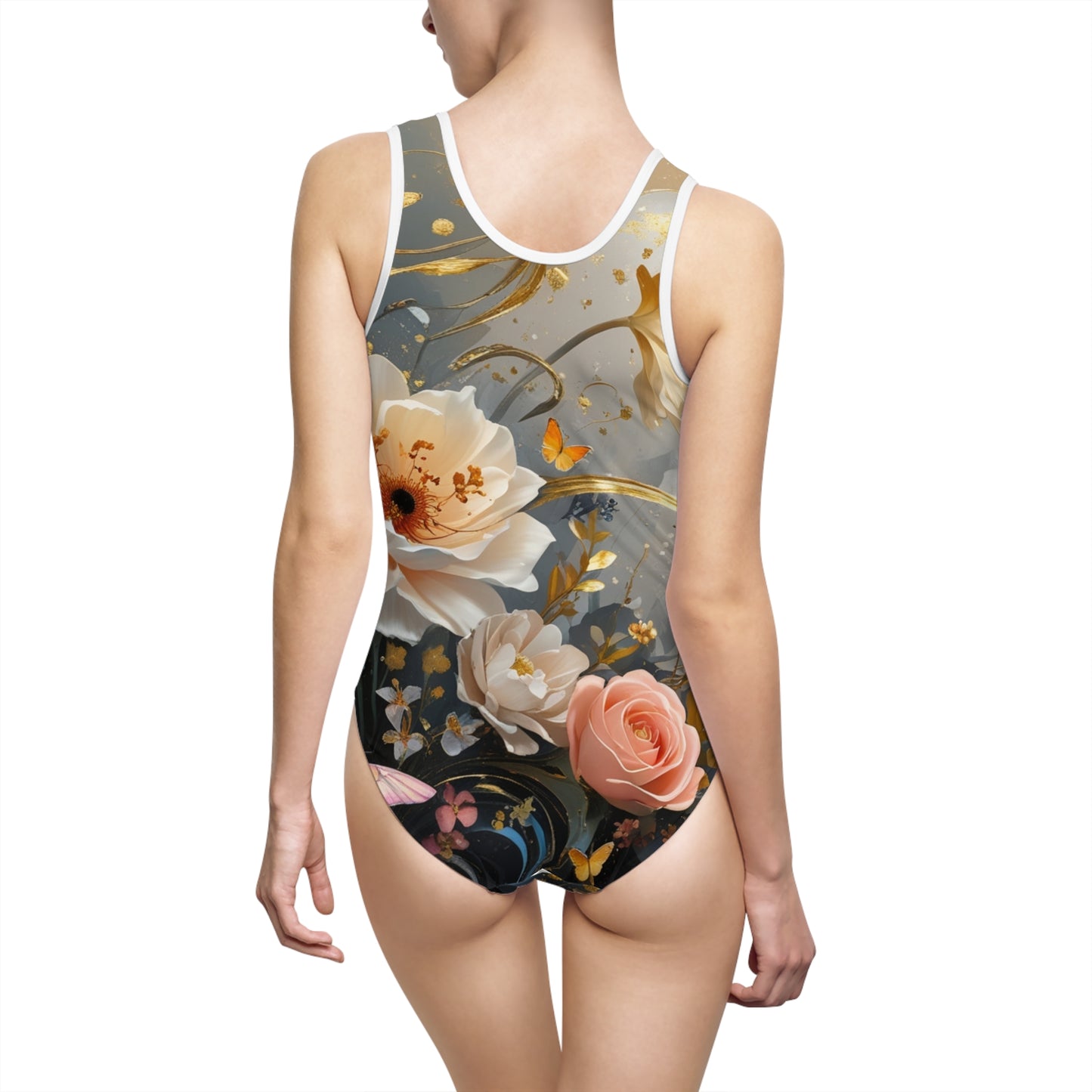 Floral Elegance Women's Classic One-Piece Swimsuit - Perfect for Summer Beach Days