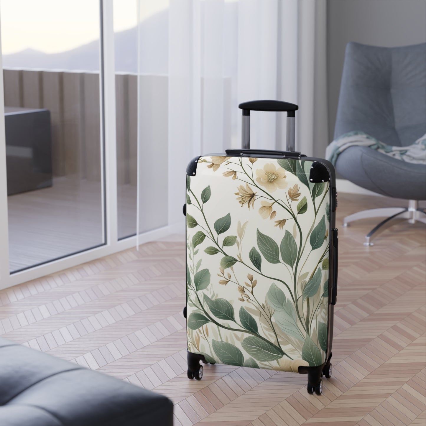 Botanical Print Suitcase for Travel Enthusiasts - Perfect for Vacations & Getaways